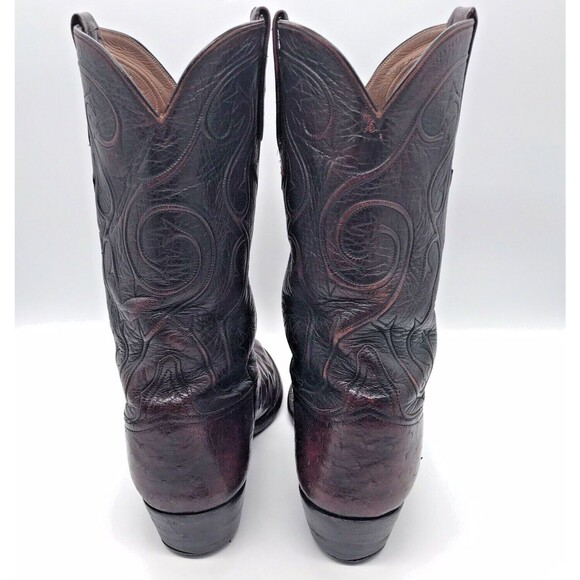Lucchese Full Quill Ostrich Cowboy Boots Men's 9EE Black Cherry Leather Western - Picture 4 of 14